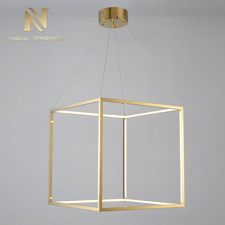 Modern style indoor decorative lights titanium gold stainless steel cube led chandelier DKX6073