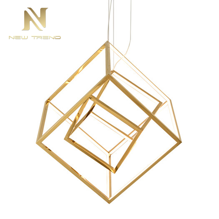 Modern style indoor decorative lights titanium gold stainless steel cube led chandelier DKX6073