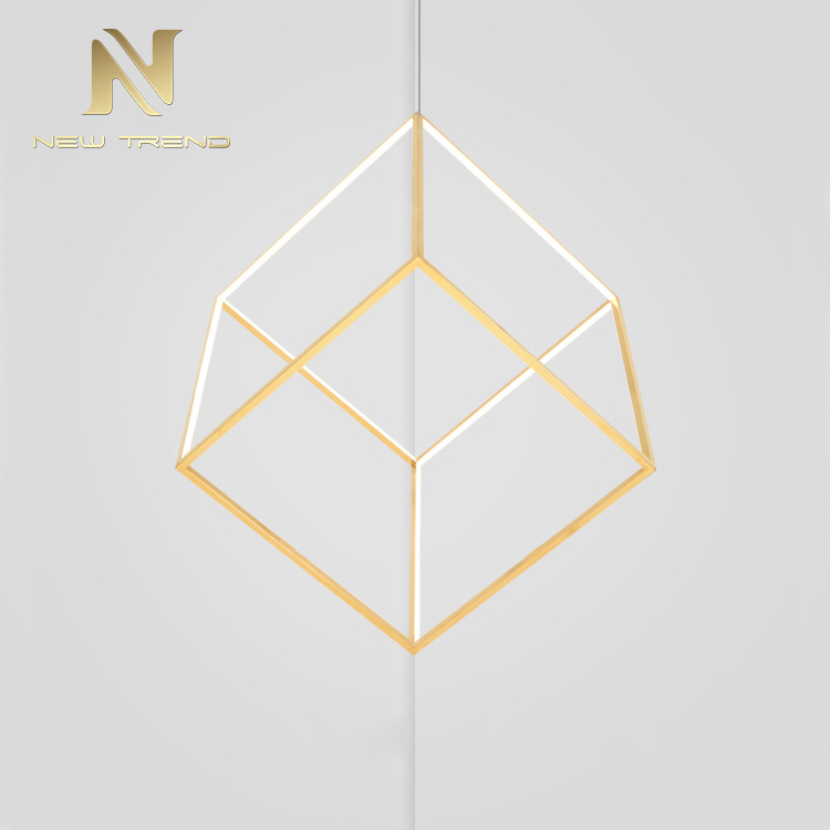 Modern style indoor decorative lights titanium gold stainless steel cube led chandelier DKX6073