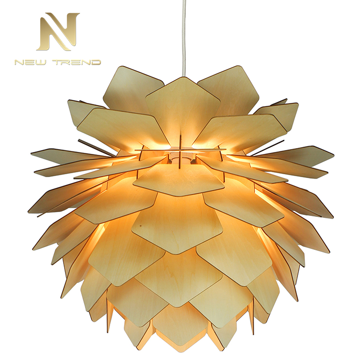 New Design Indoor Living Room Dinning Room Decoration Wood Modern Led Pendant Light PJU801