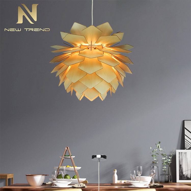 New Design Indoor Living Room Dinning Room Decoration Wood Modern Led Pendant Light PJU801