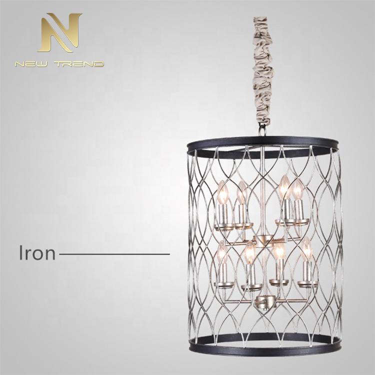 Indoor Decoration Hanging Lighting Iron Frame Black Led Chandelier P6017PA