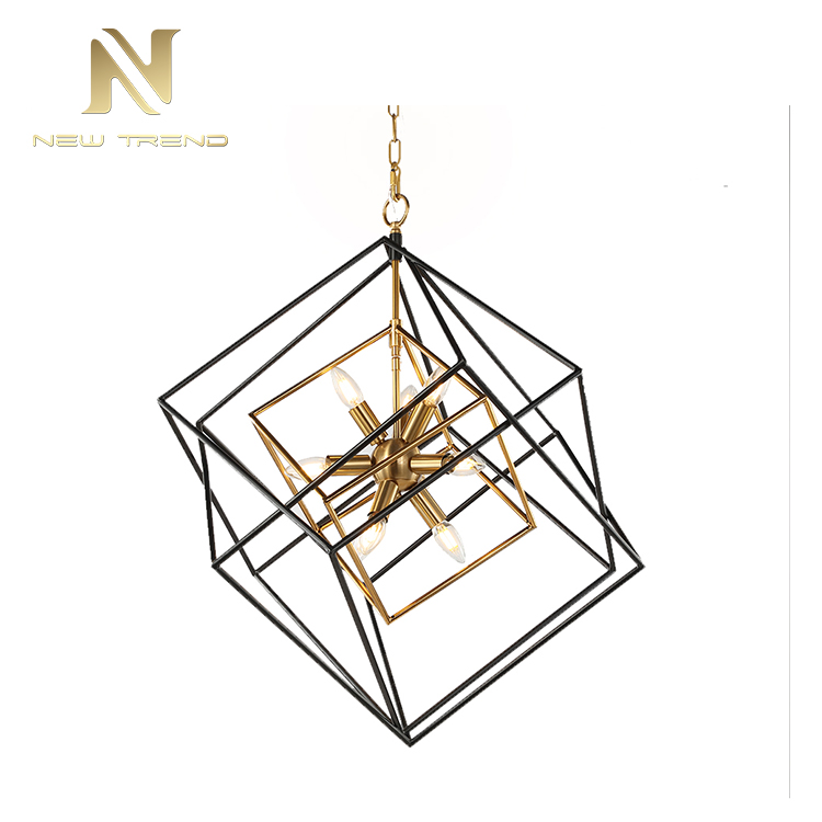 indoor shop restaurant home decoration lighting iron frame cube led chandelier P6647PA