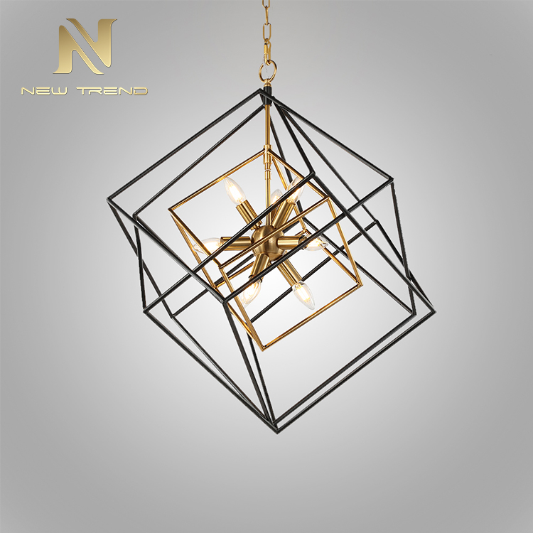 indoor shop restaurant home decoration lighting iron frame cube led chandelier P6647PA