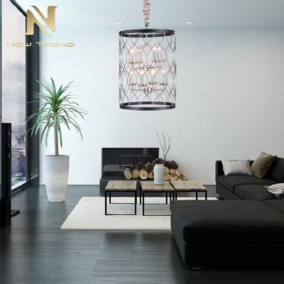 Indoor Decoration Hanging Lighting Iron Frame Black Led Chandelier P6017PA