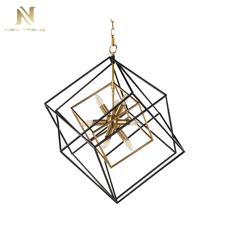 indoor shop restaurant home decoration lighting iron frame cube led chandelier P6647PA