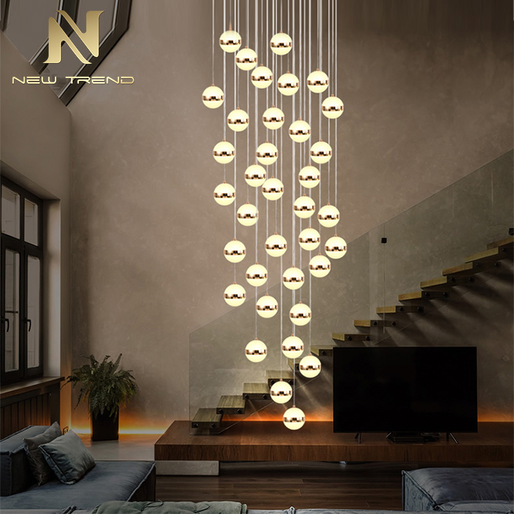 New Design Indoor Decoration Lighting For Villa Staircase Acrylic Ball Led Chandelier PYS8015