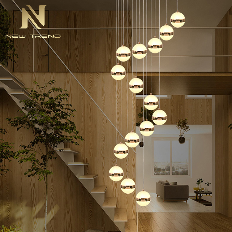 New Design Indoor Decoration Lighting For Villa Staircase Acrylic Ball Led Chandelier PYS8015