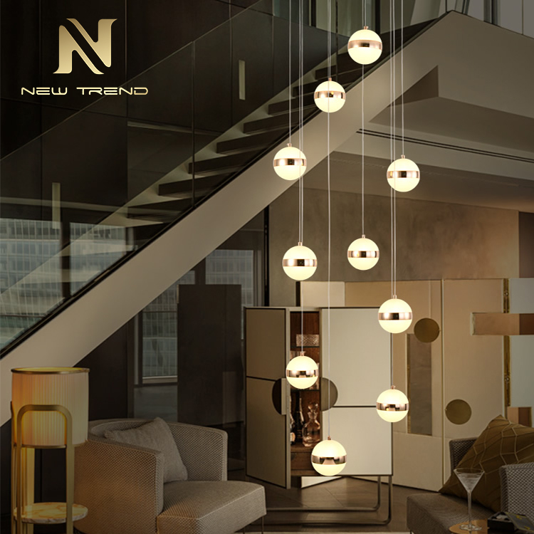 New Design Indoor Decoration Lighting For Villa Staircase Acrylic Ball Led Chandelier PYS8015