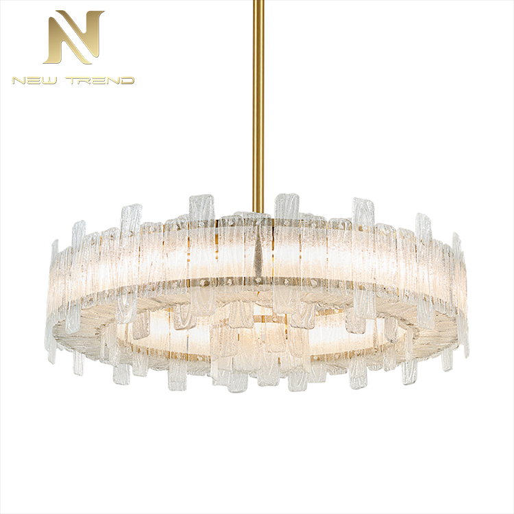 Professional Factory Indoor Villa Club Decorative Round Iron Frame Glass LED Pendant Lamp P8179