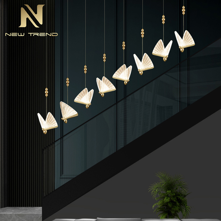 Hot Product Art Style Villa Hotel Indoor Decoration Gold Color Acrylic LED Pendant Lamp P81085