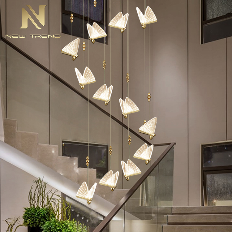 Hot Product Art Style Villa Hotel Indoor Decoration Gold Color Acrylic LED Pendant Lamp P81085