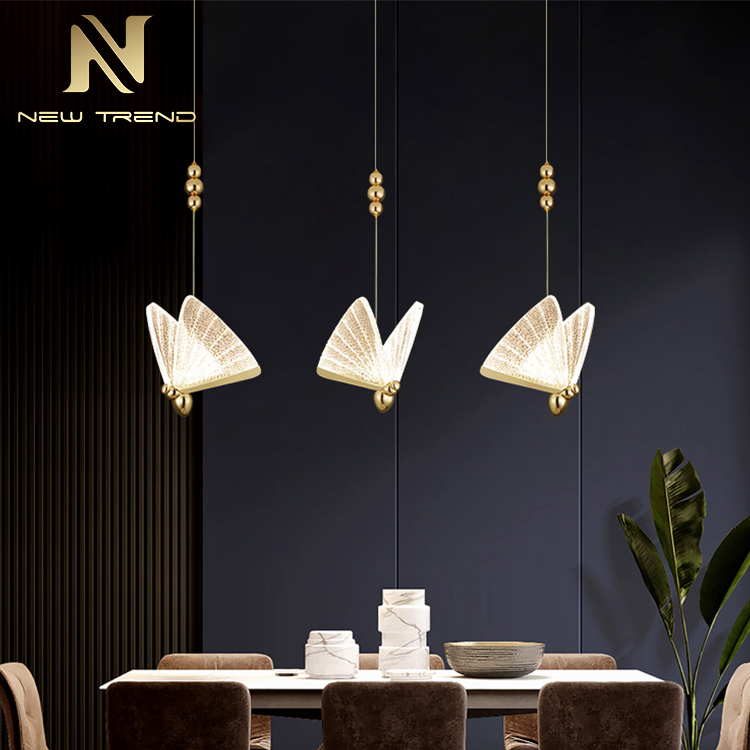 Hot Product Art Style Villa Hotel Indoor Decoration Gold Color Acrylic LED Pendant Lamp P81085