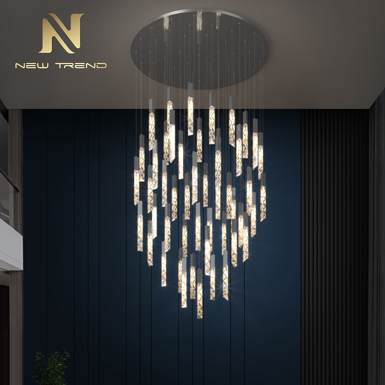 New Model Gallery Villa Decoraion Gold Chrome LED Commercial Crystal Pendant Light PJ8031