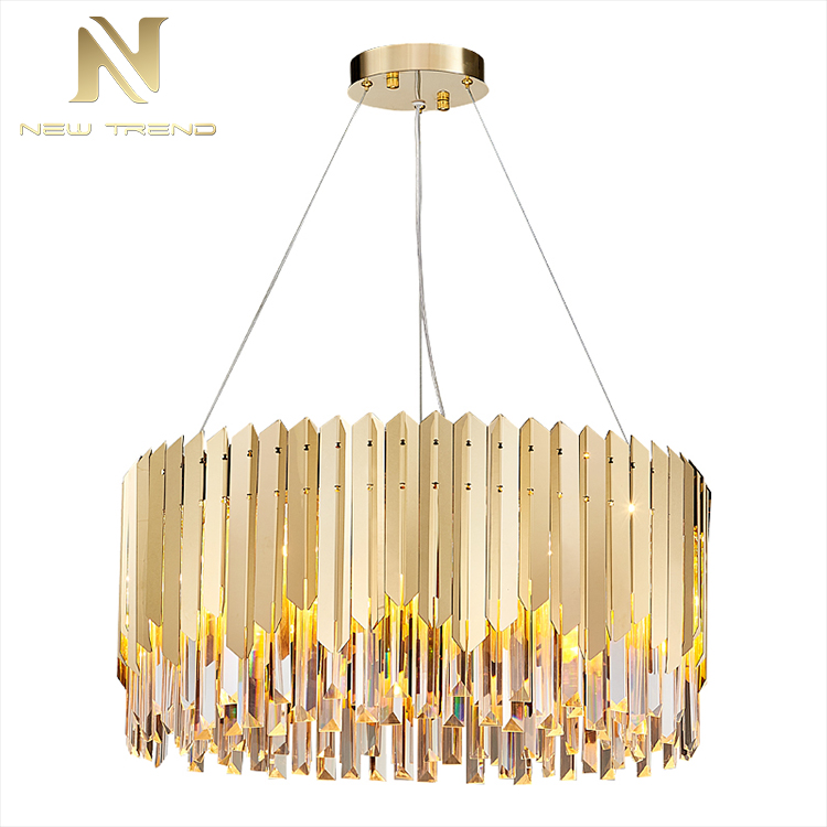 Hot Sale Villa Home Indoor Decoration Titanium Gold Crystal LED Pendant Lamp PMJ8604