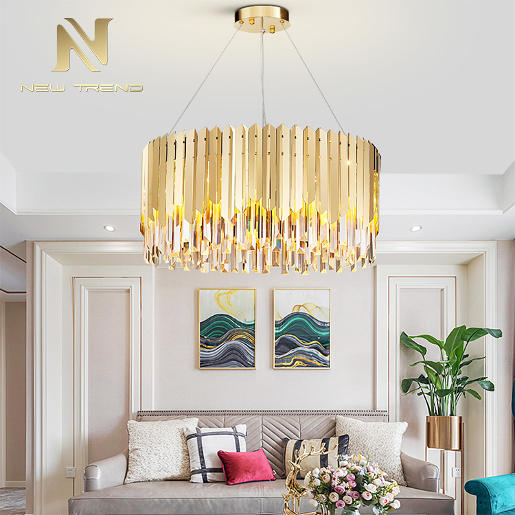 Hot Sale Villa Home Indoor Decoration Titanium Gold Crystal LED Pendant Lamp PMJ8604