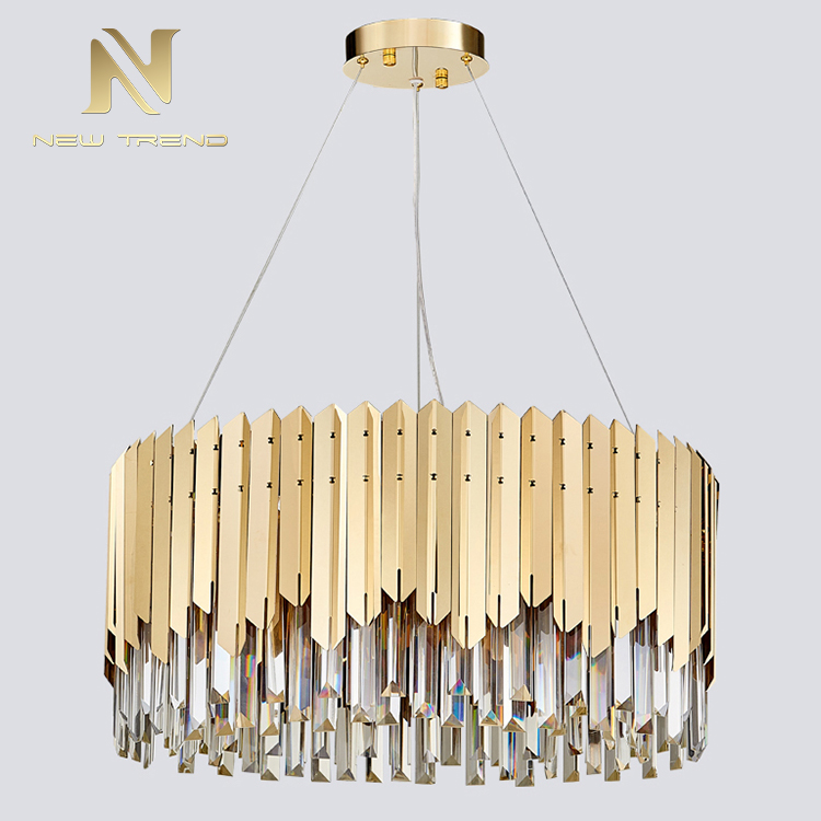 Hot Sale Villa Home Indoor Decoration Titanium Gold Crystal LED Pendant Lamp PMJ8604