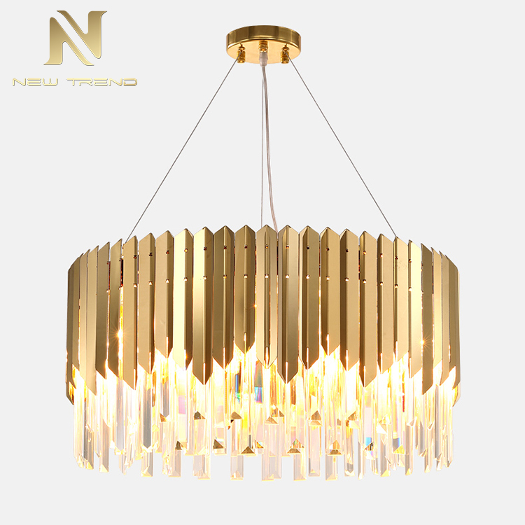 Hot Sale Villa Home Indoor Decoration Titanium Gold Crystal LED Pendant Lamp PMJ8604