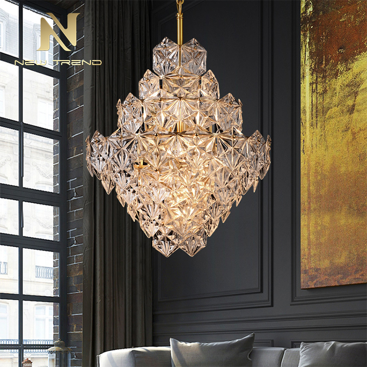 Hot Sale Villa Home Decoration Glass Chandeliers Modern Chrome LED Pendant Light POW8127