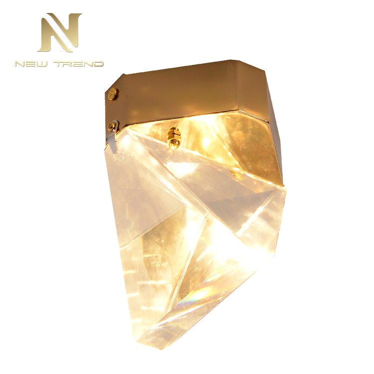 Modern interior decorative golden iron crystal triangular led ceiling lamp CM0018