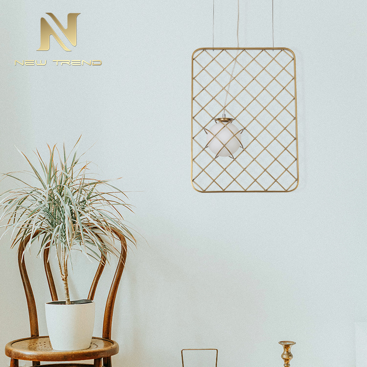 Modern design Nordic metal dining room iron indoor decorative square frame led Pendant lamp DM0010