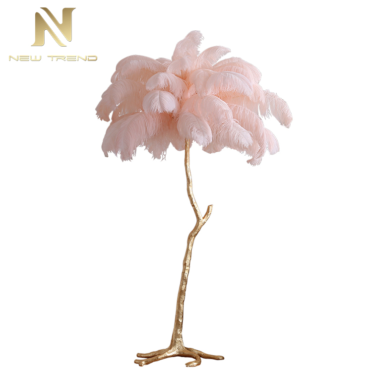 High Quality Hotel Home Decoration Modern Ostrich Feather Palm Tree Floor Lamp FHS80001