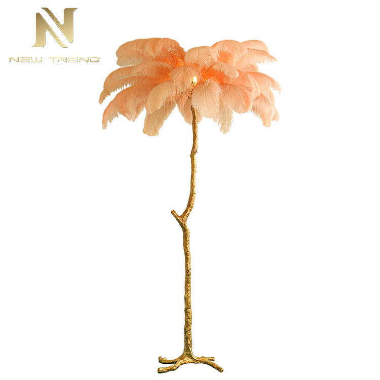 High Quality Hotel Home Decoration Modern Ostrich Feather Palm Tree Floor Lamp FHS80001