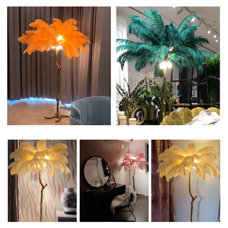 High Quality Hotel Home Decoration Modern Ostrich Feather Palm Tree Floor Lamp FHS80001