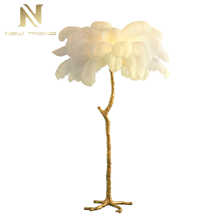 High Quality Hotel Home Decoration Modern Ostrich Feather Palm Tree Floor Lamp FHS80001