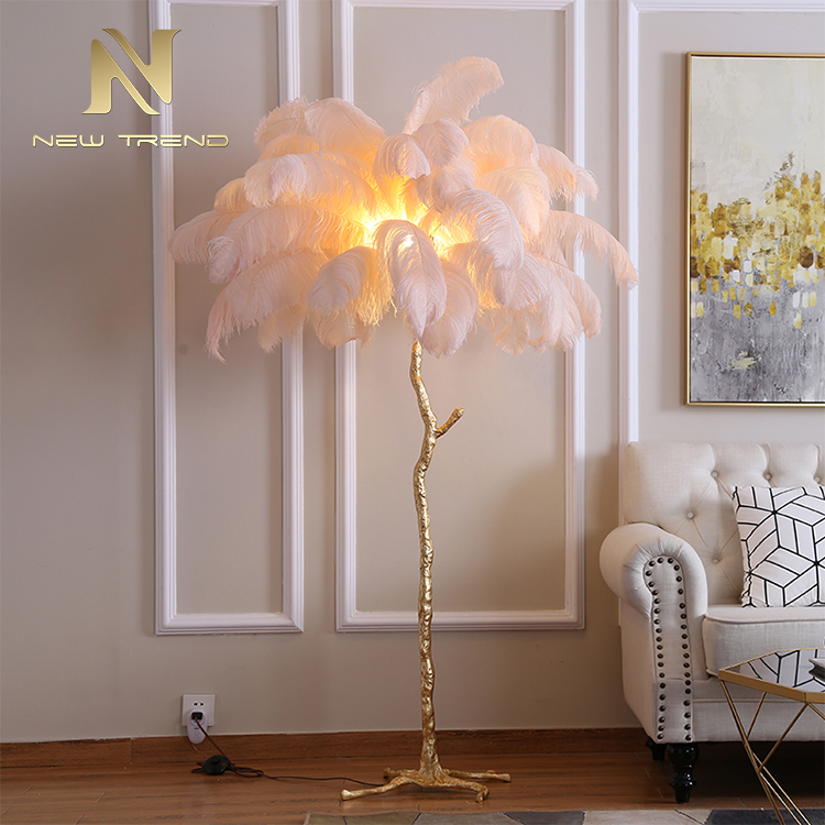 High Quality Hotel Home Decoration Modern Ostrich Feather Palm Tree Floor Lamp FHS80001