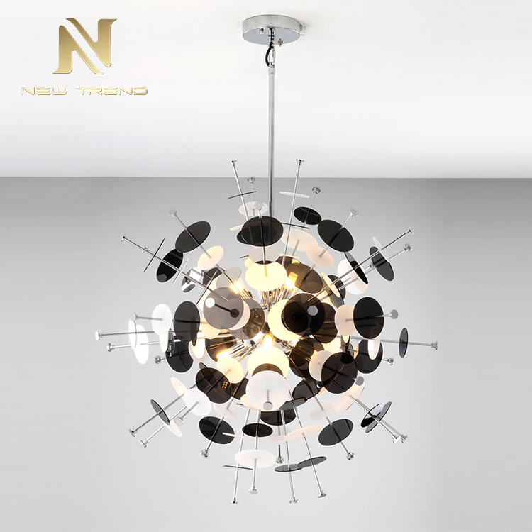 New product indoor home shop decoration iron acrylic round ball modern led pendant light PDN8721