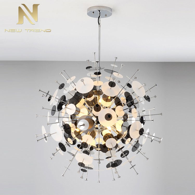 New product indoor home shop decoration iron acrylic round ball modern led pendant light PDN8721