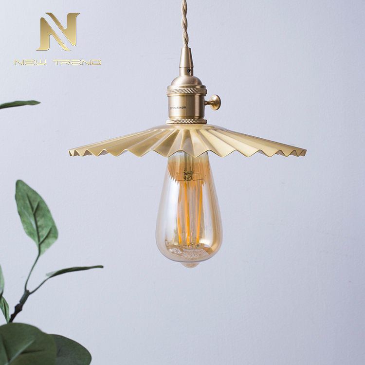 Brass single head chandelier Nordic copper modern living room Retro led pendant lamp PF00283