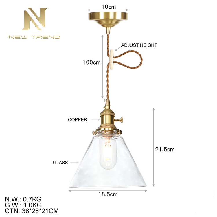 Modern Indoor decoration Restaurant ceiling hanging lighting copper glass led Pendant Lamp PF00284