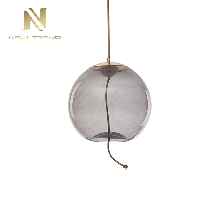 Antique Style Minimalist Interior Decoration Glass Smoke Color Led Pendant Light PF00286