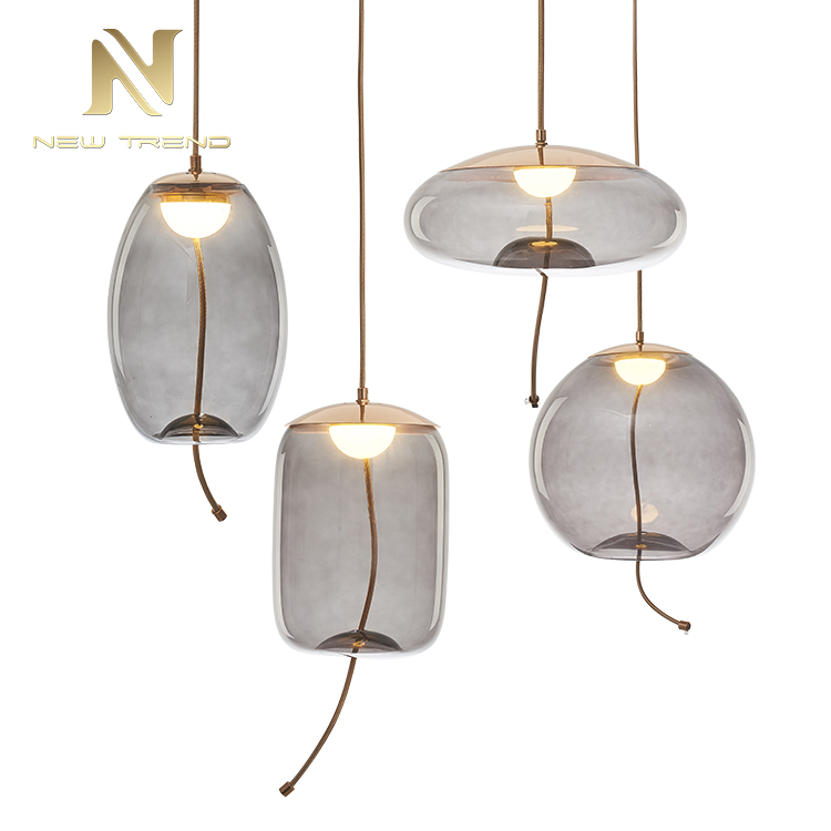 Antique Style Minimalist Interior Decoration Glass Smoke Color Led Pendant Light PF00286