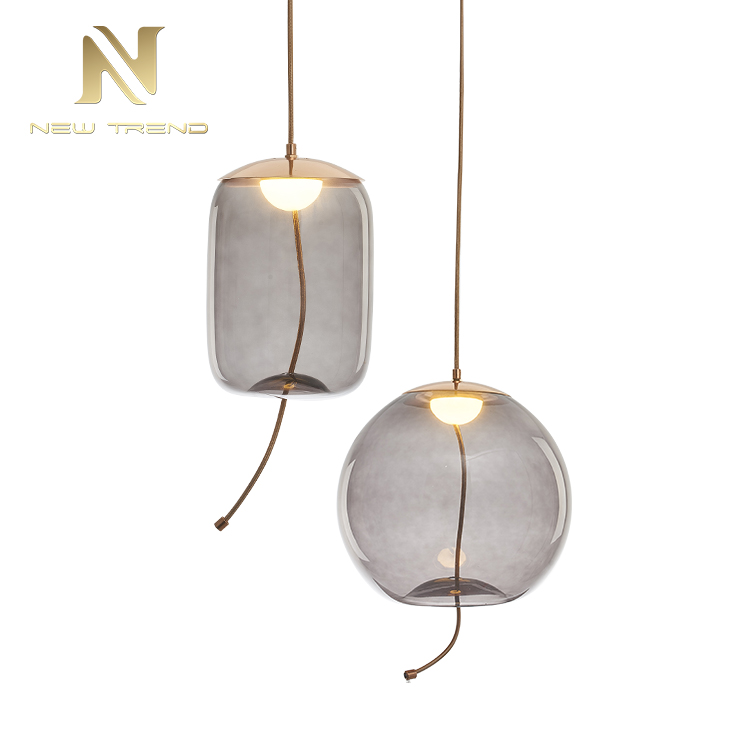 Antique Style Minimalist Interior Decoration Glass Smoke Color Led Pendant Light PF00286