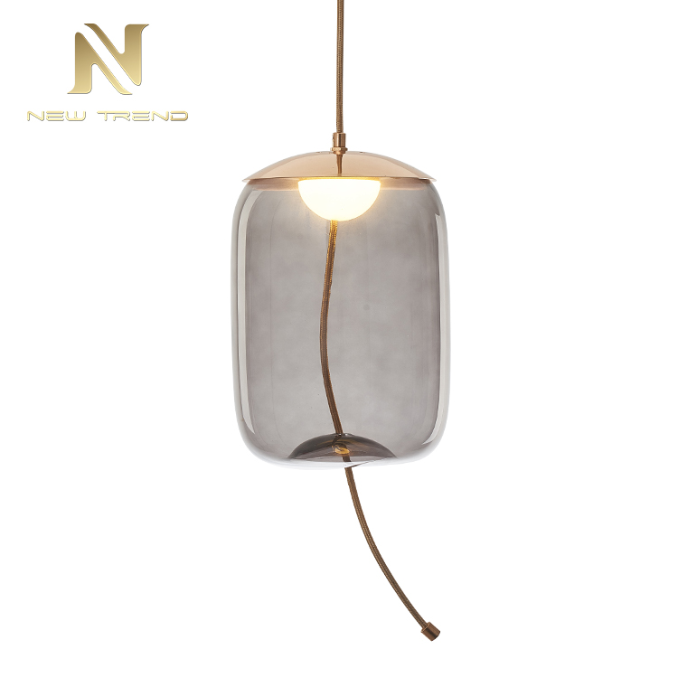 Antique Style Minimalist Interior Decoration Glass Smoke Color Led Pendant Light PF00286