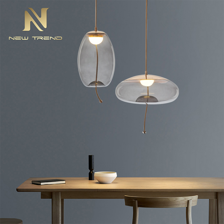 Antique Style Minimalist Interior Decoration Glass Smoke Color Led Pendant Light PF00286