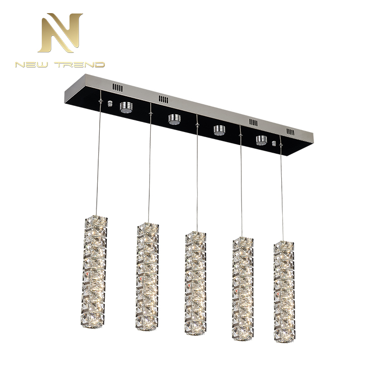 High quality stainless steel crystal pendant lamp column led chandelier PF00288