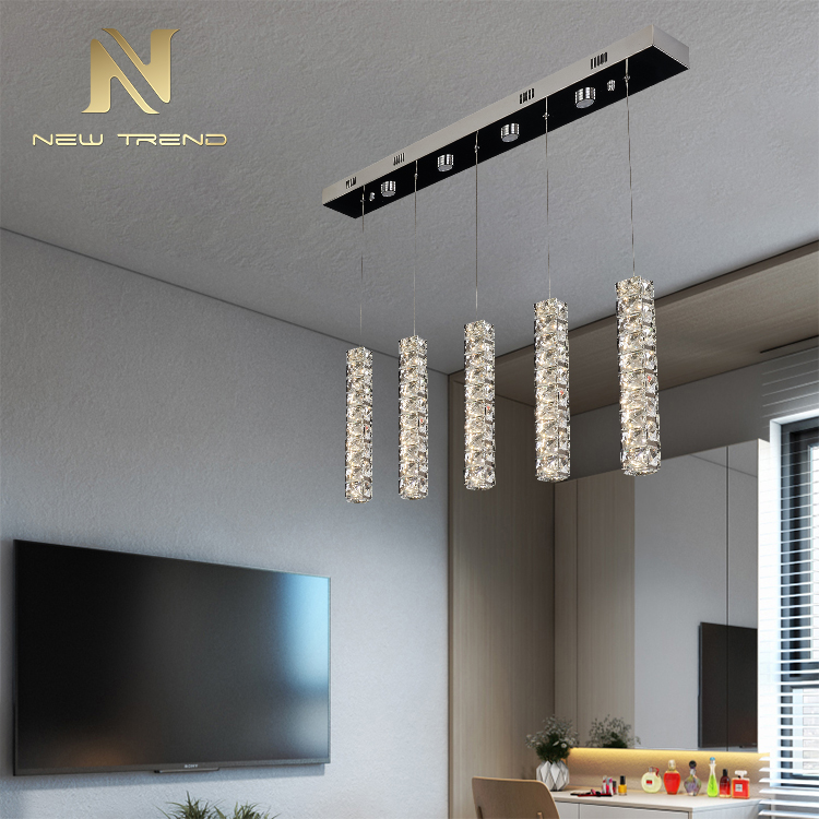 High quality stainless steel crystal pendant lamp column led chandelier PF00288