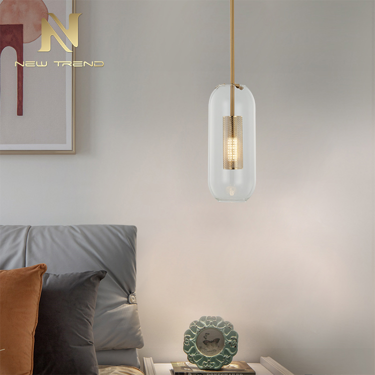 Simple design led chandelier decorative living room bedroom metal glass pendent lamp PQ0017