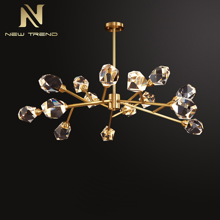 Modern indoor home restaurant shop decoration copper frame crystal led pendant light PTB8809