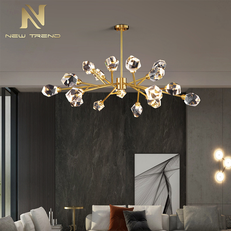 Modern indoor home restaurant shop decoration copper frame crystal led pendant light PTB8809