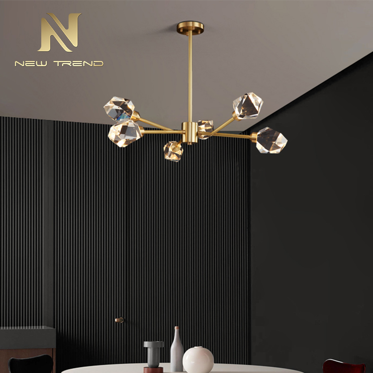 Modern indoor home restaurant shop decoration copper frame crystal led pendant light PTB8809