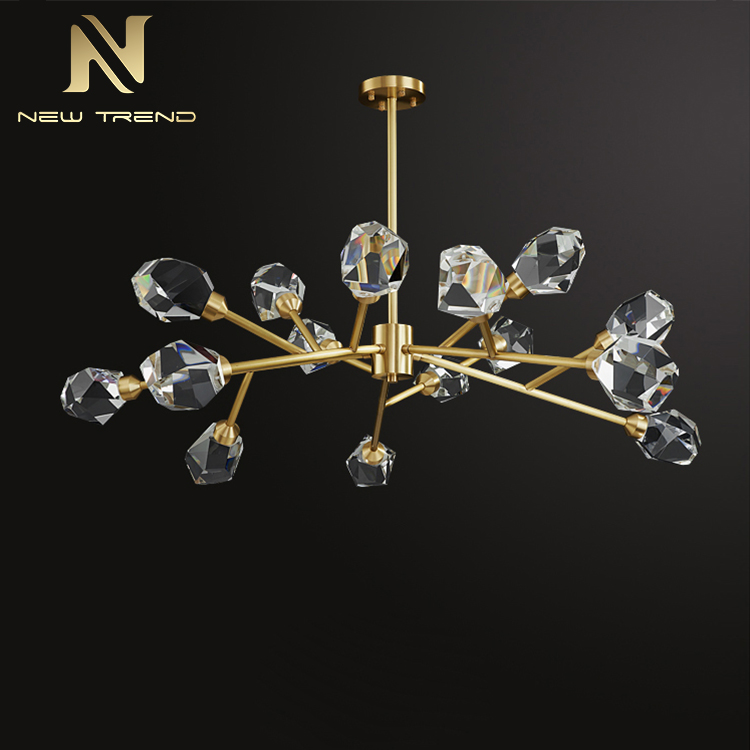 Modern indoor home restaurant shop decoration copper frame crystal led pendant light PTB8809