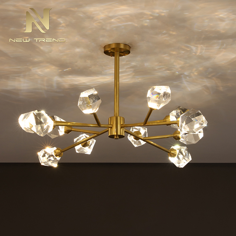 Modern indoor home restaurant shop decoration copper frame crystal led pendant light PTB8809