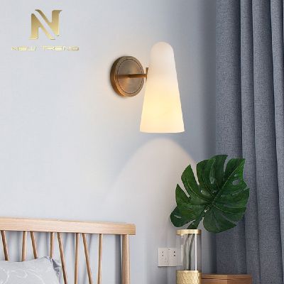 Profession quality antique brass color iron base glass lampshade modern led wall lamp WC0019