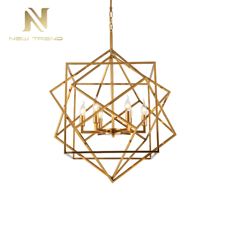 High quality indoor decoration gold color iron frame led chandelier pendant lamp DK00300