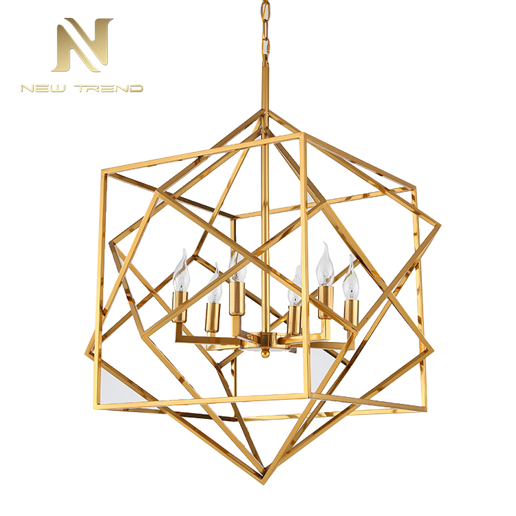 High quality indoor decoration gold color iron frame led chandelier pendant lamp DK00300